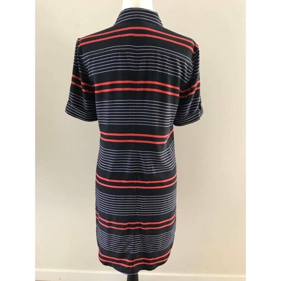 EQUIPMENT FEMME Short Sleeve Silk Signature Shirtdress Size XS Blue Red Striped - Picture 5 of 7